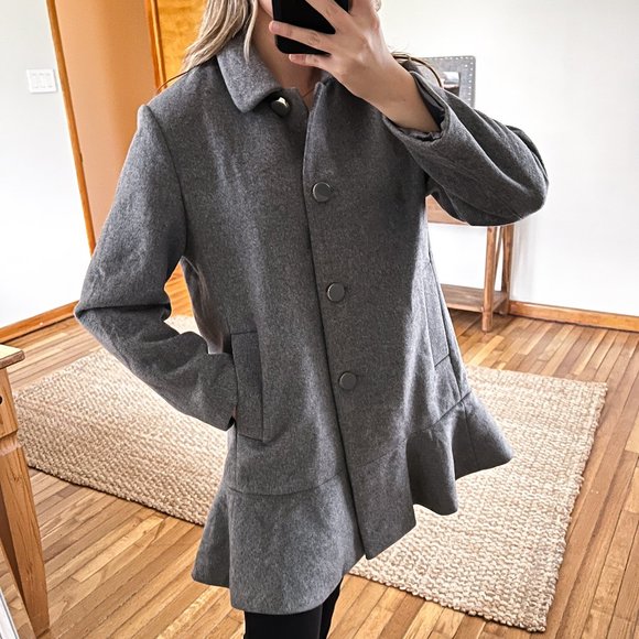 kate spade Jackets & Blazers - Kate Spade Gray Wool Blend Button Down Preppy Long Designer Classic Peplum Coat